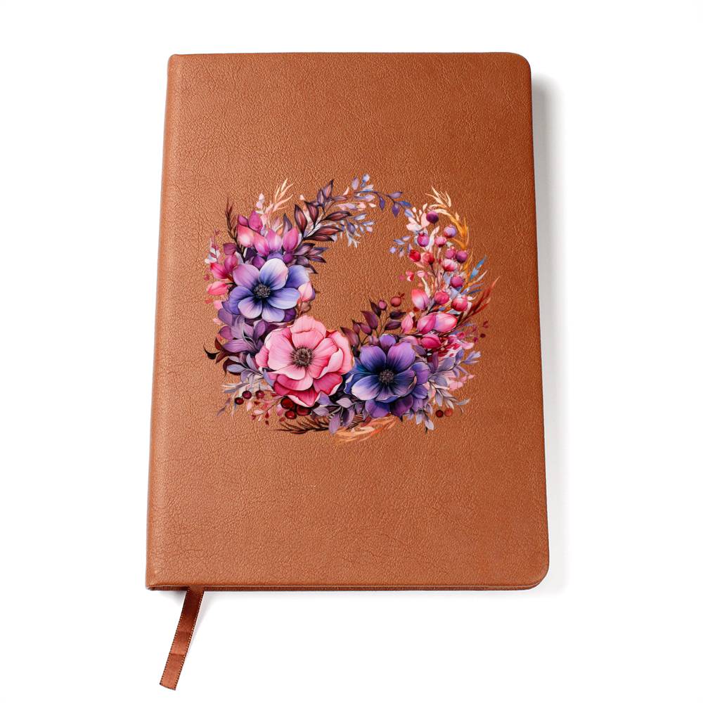 Floral Flower Wreath 028 - Vegan Leather Journal