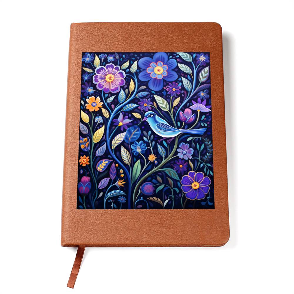 Birds And Floral Design 008 - Vegan Leather Journal