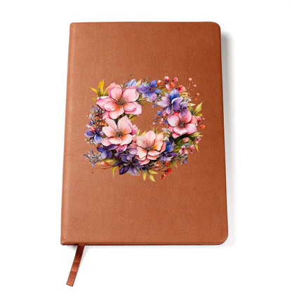 Floral Flower Wreath 047 - Vegan Leather Journal