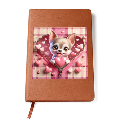 Valentine's Day Dog And Zipper 008 - Vegan Leather Journal
