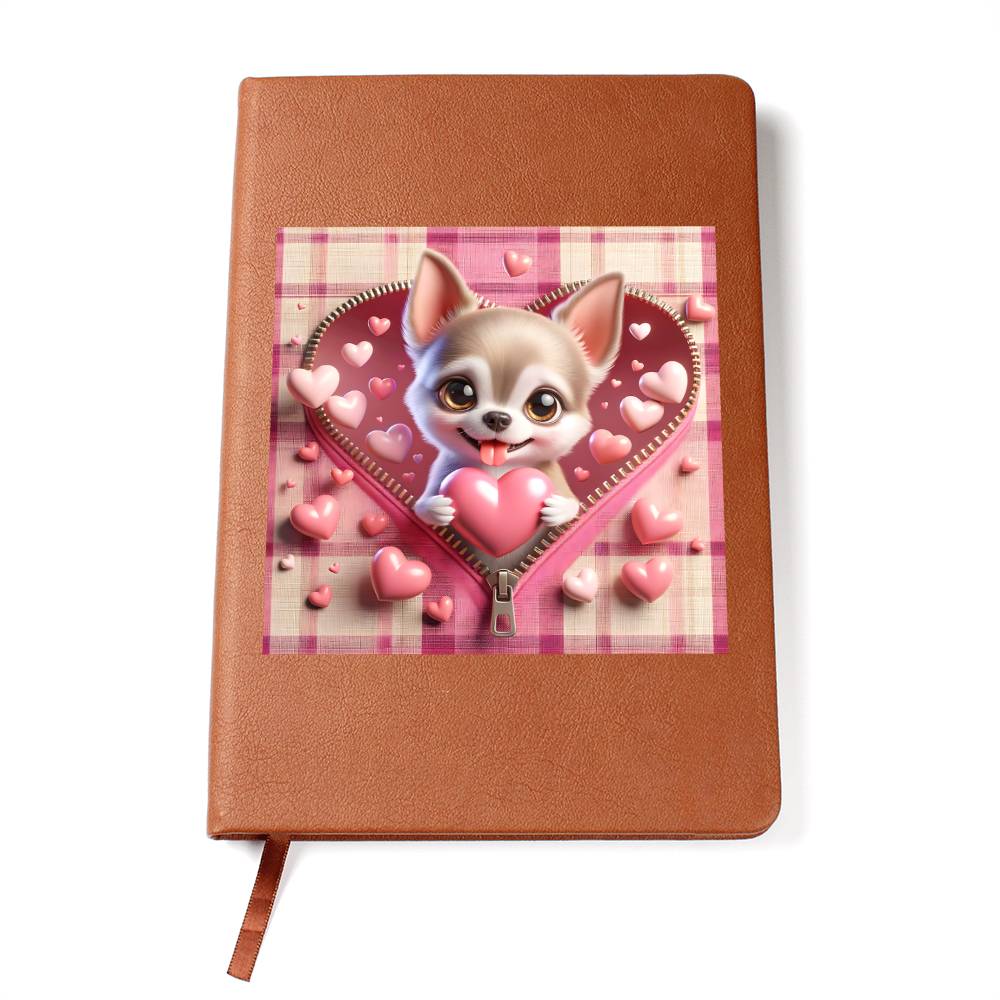 Valentine's Day Dog And Zipper 008 - Vegan Leather Journal