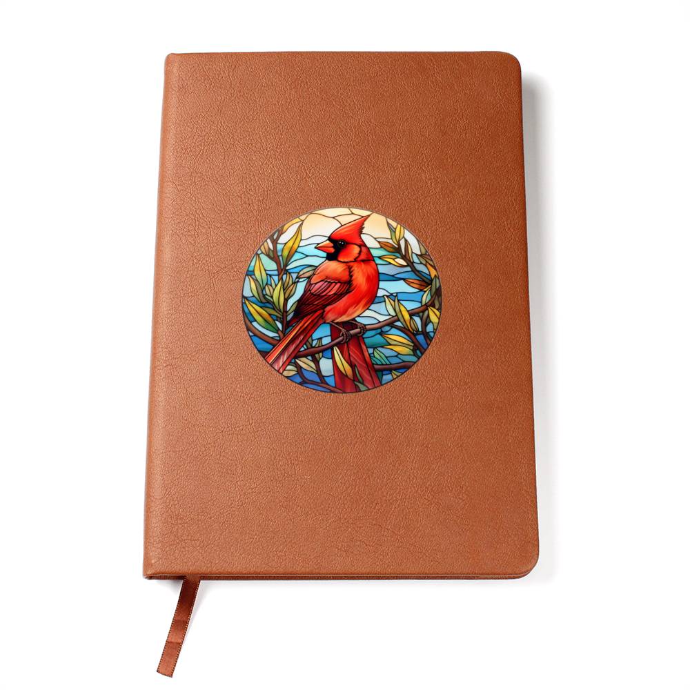 Christmas Red Cardinal Stained Glass Design 024 - Vegan Leather Journal