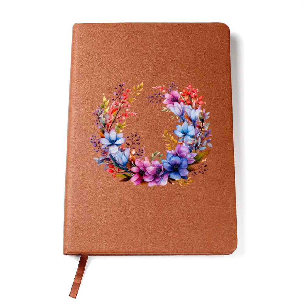 Floral Flower Wreath 114 - Vegan Leather Journal