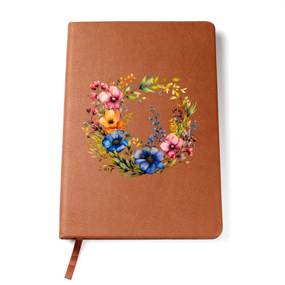 Floral Flower Wreath 012 - Vegan Leather Journal