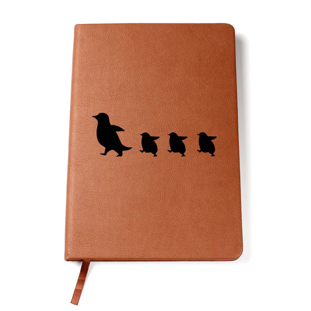Mama Penguin With 3 Chicks - Vegan Leather Journal