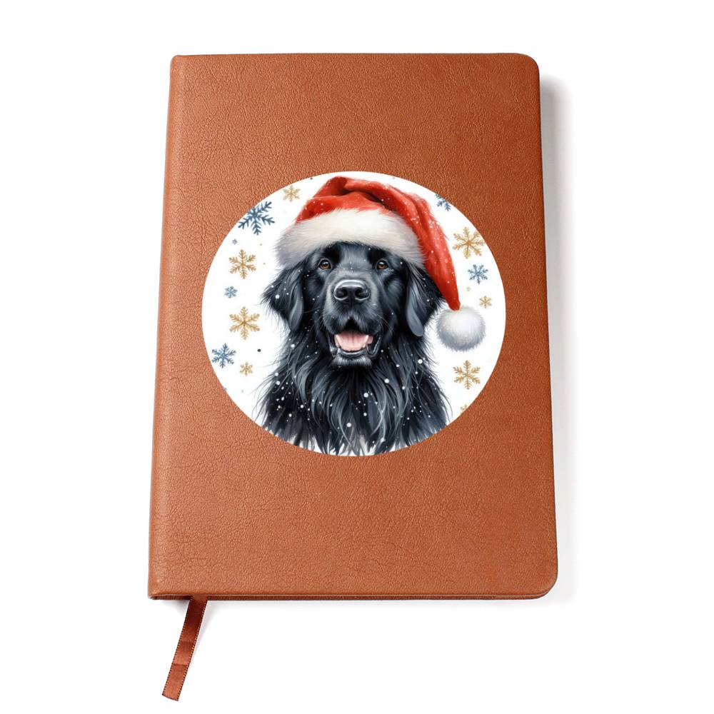 Christmas Dog - Flat-Coated Retriever - Vegan Leather Journal