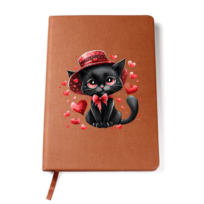 Valentine's Day Black Cat 046 - Vegan Leather Journal