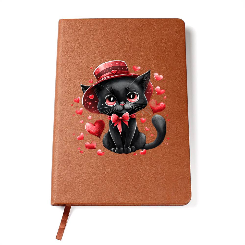 Valentine's Day Black Cat 046 - Vegan Leather Journal