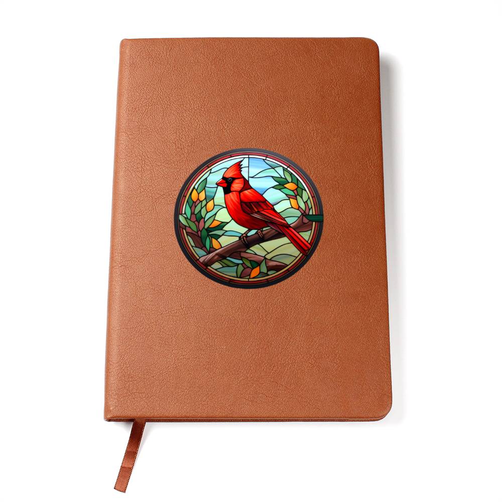 Christmas Red Cardinal Stained Glass Design 028 - Vegan Leather Journal