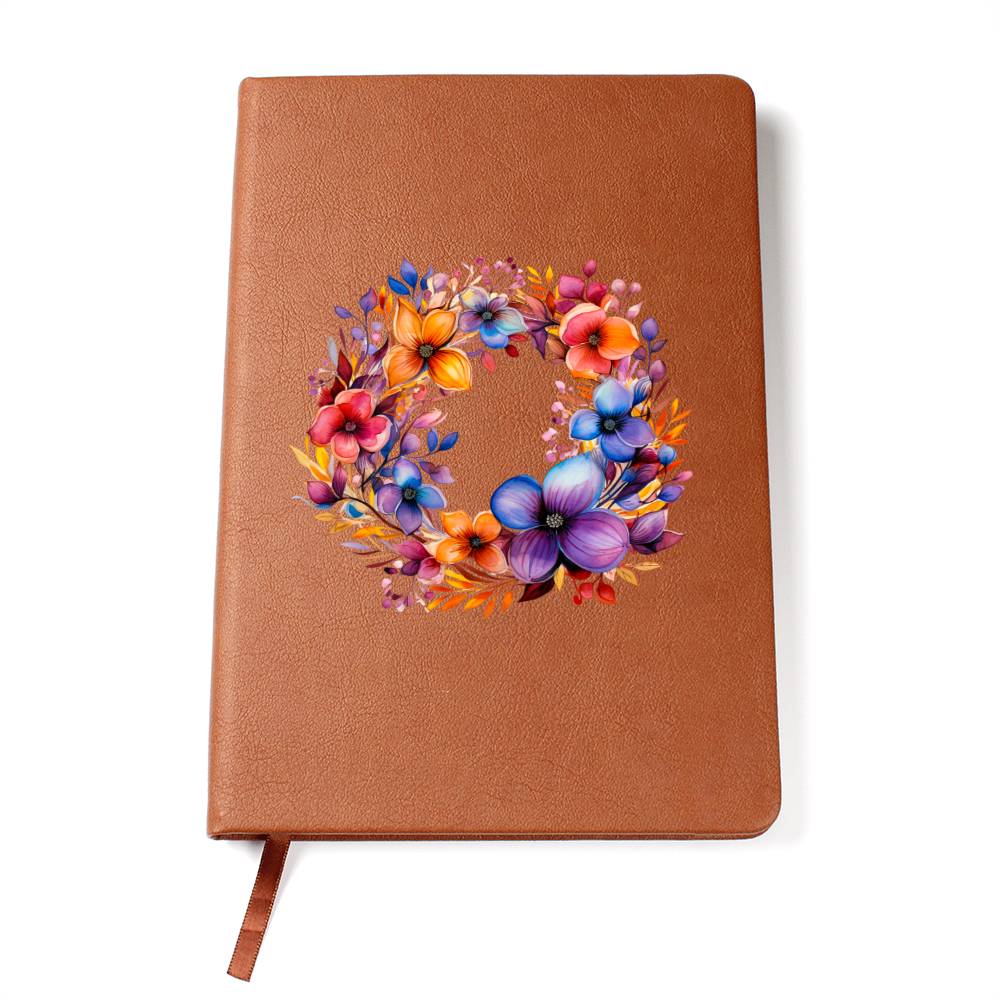 Floral Flower Wreath 068 - Vegan Leather Journal