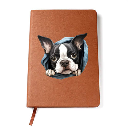 Boston Terrier Peeking - Vegan Leather Journal