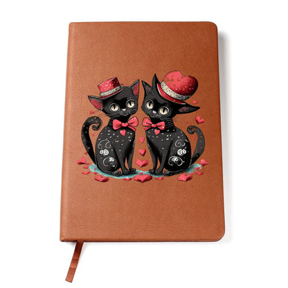 Valentine's Day Black Cat 009 - Vegan Leather Journal