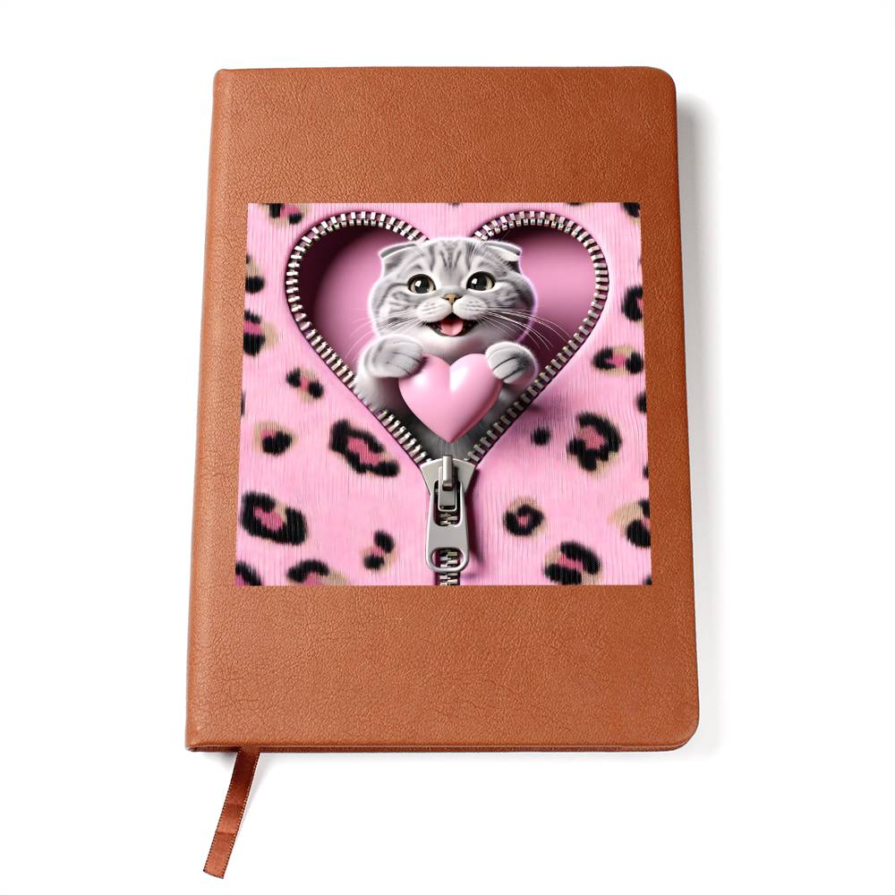 Valentine's Day Cat And Zipper 003 - Vegan Leather Journal