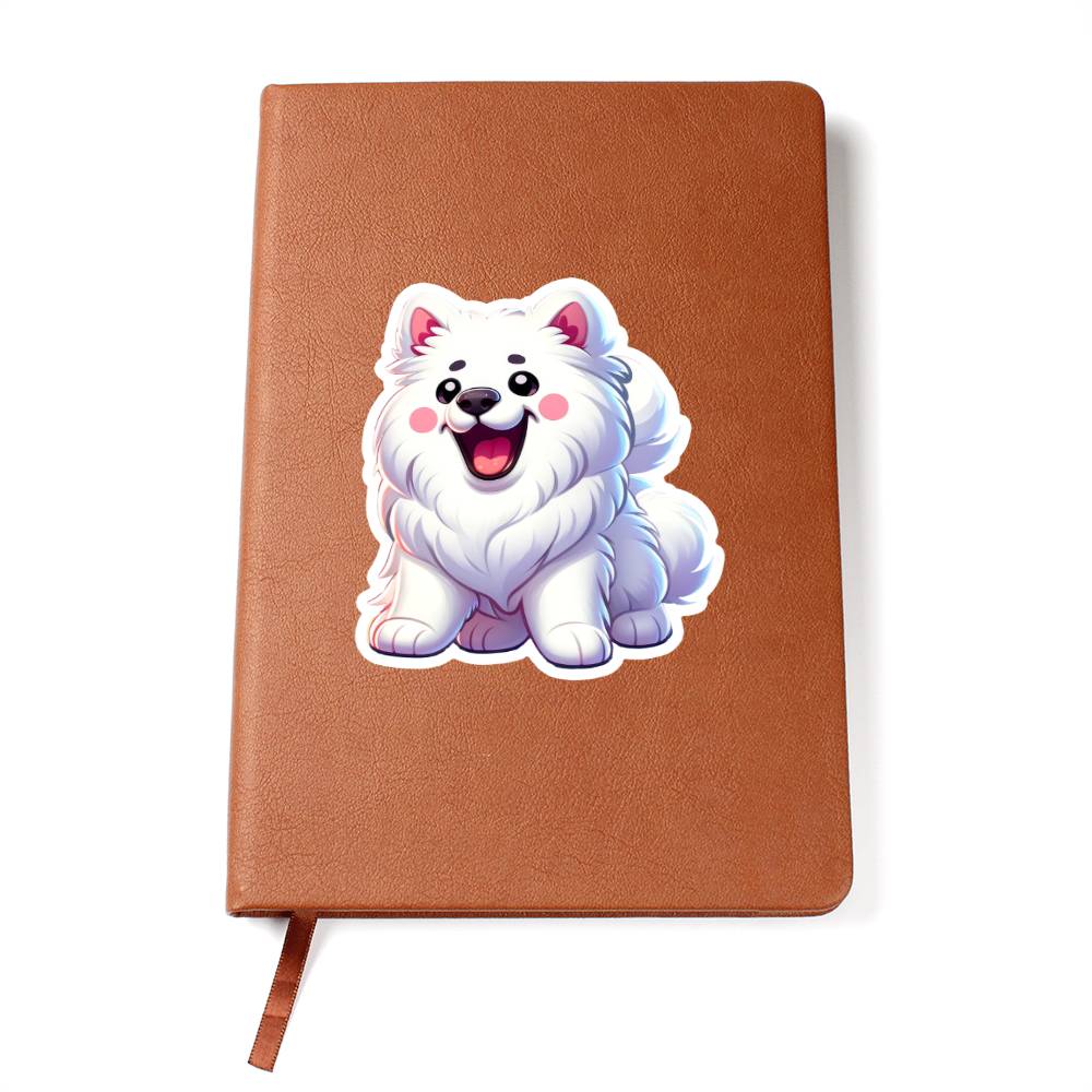Cute Samoyed dog sticker 154 - Vegan Leather Journal