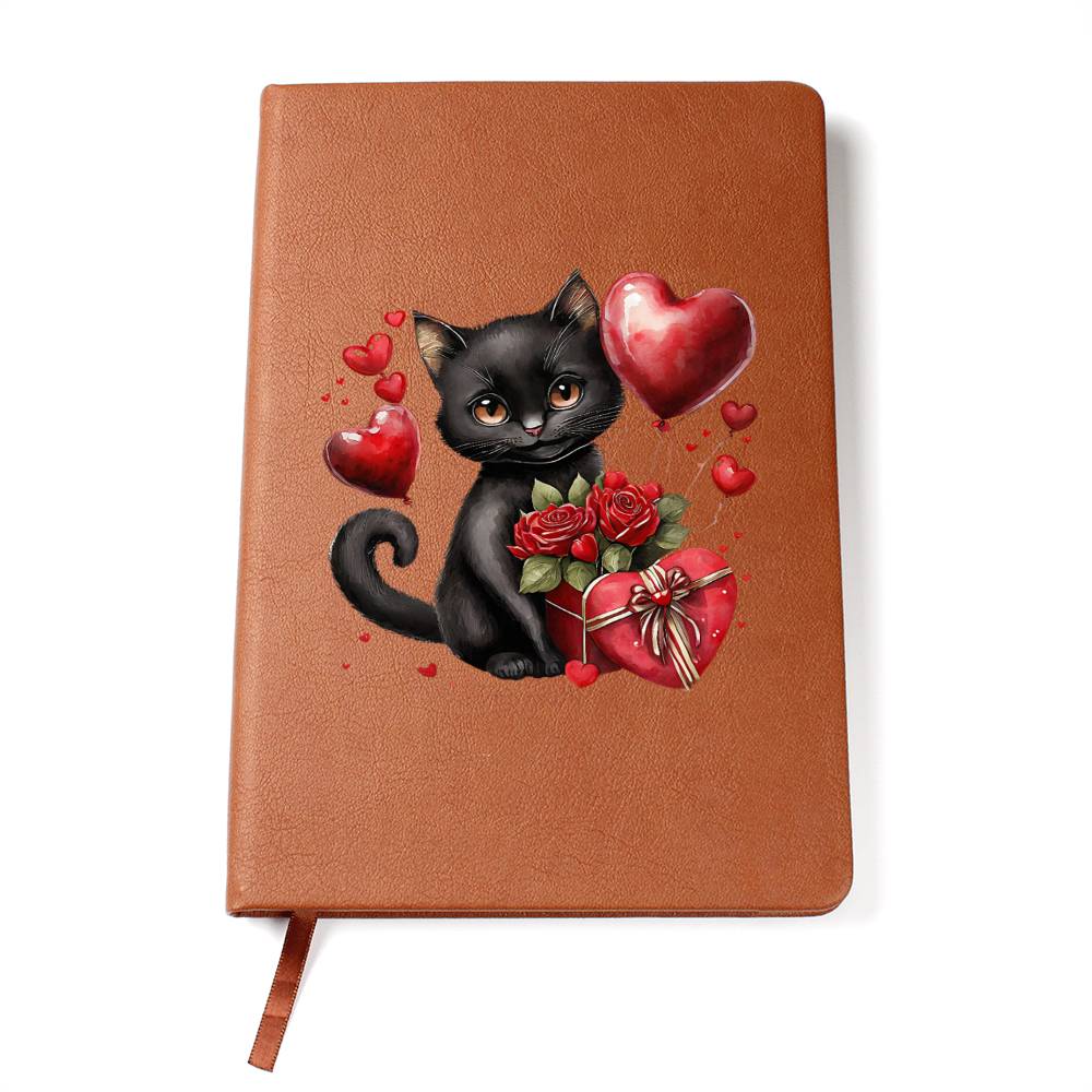 Valentine's Day Black Cat 060 - Vegan Leather Journal