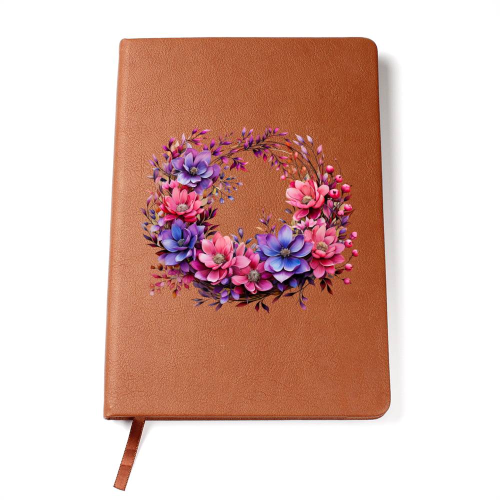 Floral Flower Wreath 075 - Vegan Leather Journal