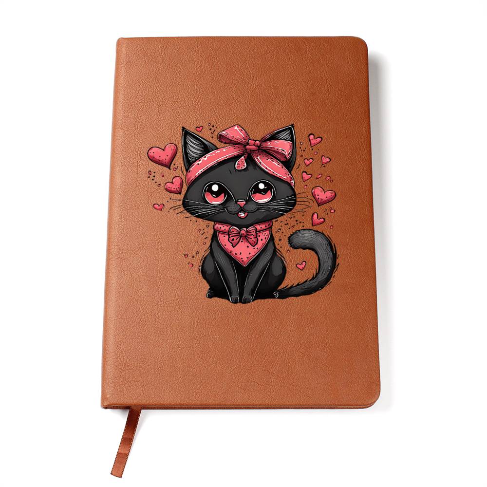 Valentine's Day Black Cat 048 - Vegan Leather Journal