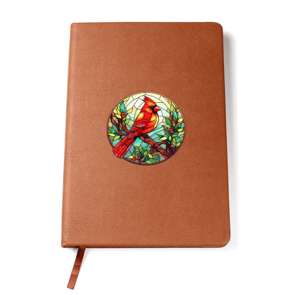 Christmas Red Cardinal Stained Glass Design 006 - Vegan Leather Journal