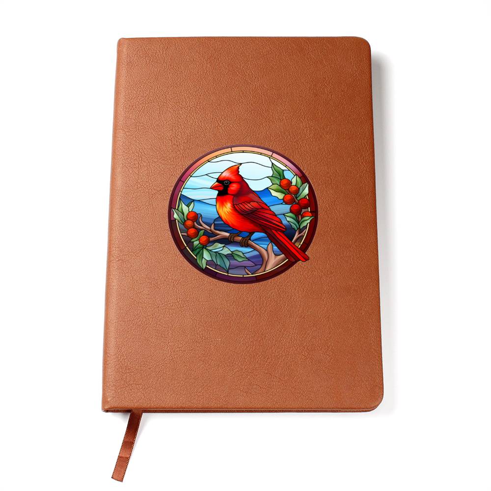 Christmas Red Cardinal Stained Glass Design 017 - Vegan Leather Journal
