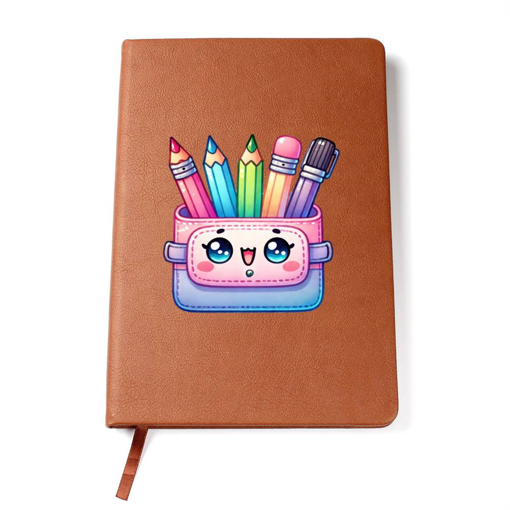 Cute Back to School Sticker 090 - Vegan Leather Journal