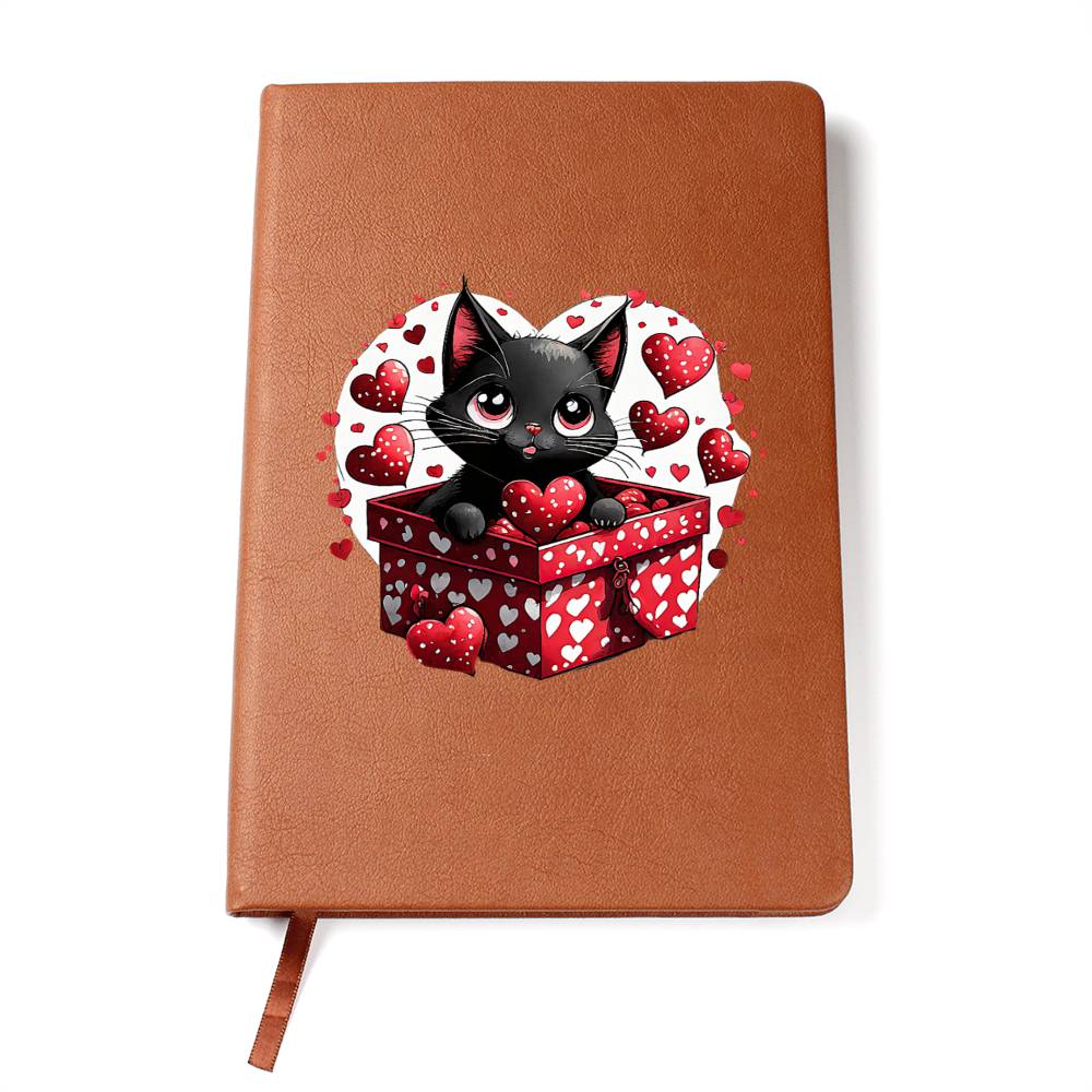 Valentine's Day Black Cat 061 - Vegan Leather Journal