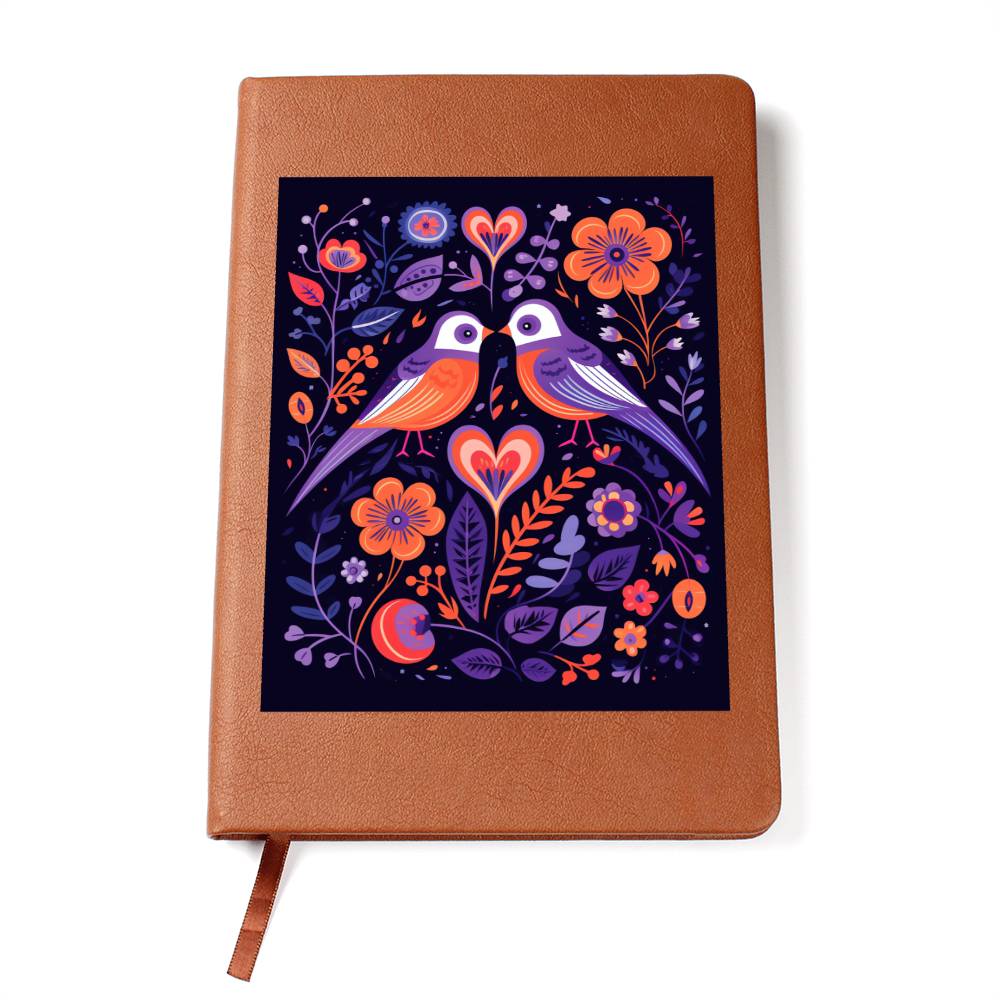 Birds And Floral Design 027 - Vegan Leather Journal