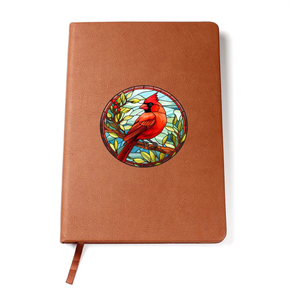 Christmas Red Cardinal Stained Glass Design 003 - Vegan Leather Journal
