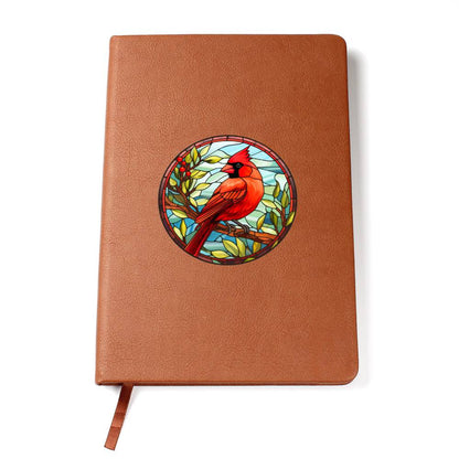 Christmas Red Cardinal Stained Glass Design 003 - Vegan Leather Journal
