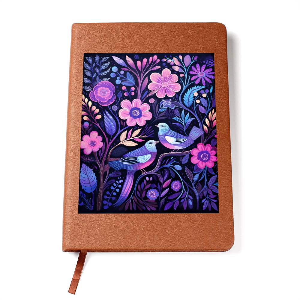Birds And Floral Design 011 - Vegan Leather Journal