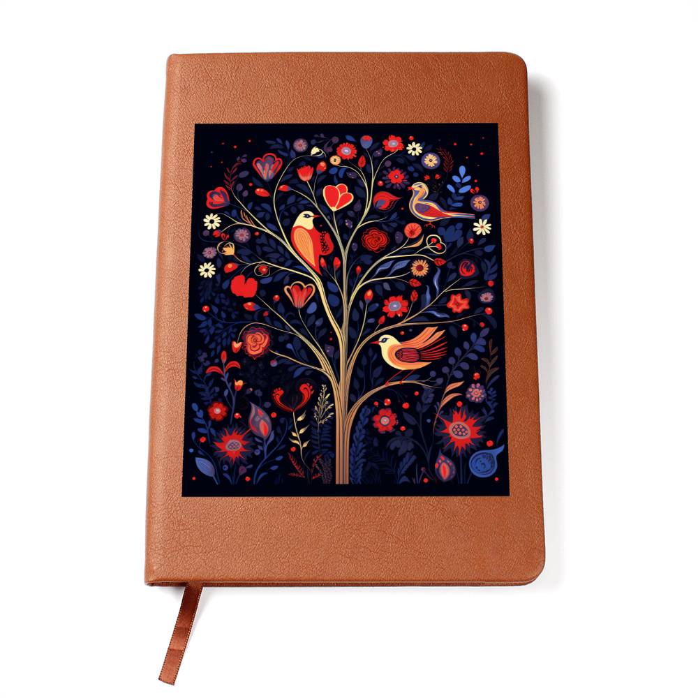 Birds And Floral Design 034 - Vegan Leather Journal