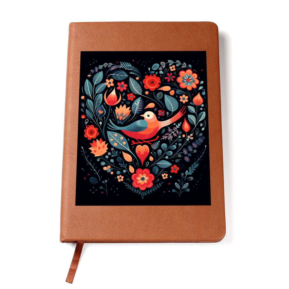 Birds And Floral Design 030 - Vegan Leather Journal