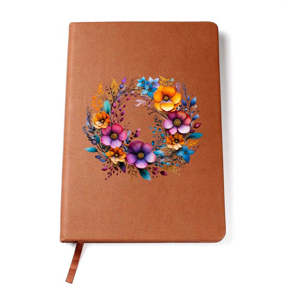 Floral Flower Wreath 062 - Vegan Leather Journal