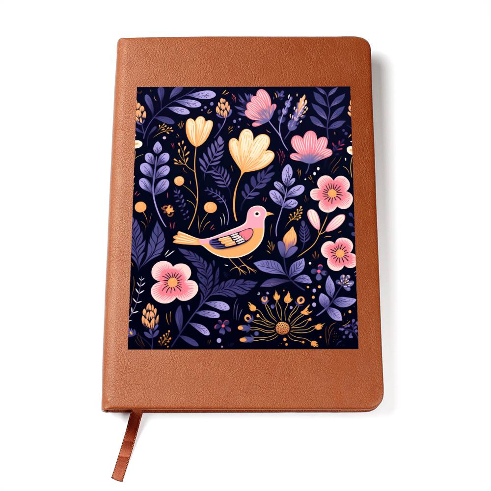 Birds And Floral Design 091 - Vegan Leather Journal