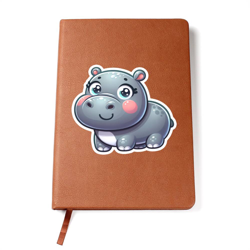 Cute Hippopotamus sticker 67 - Vegan Leather Journal