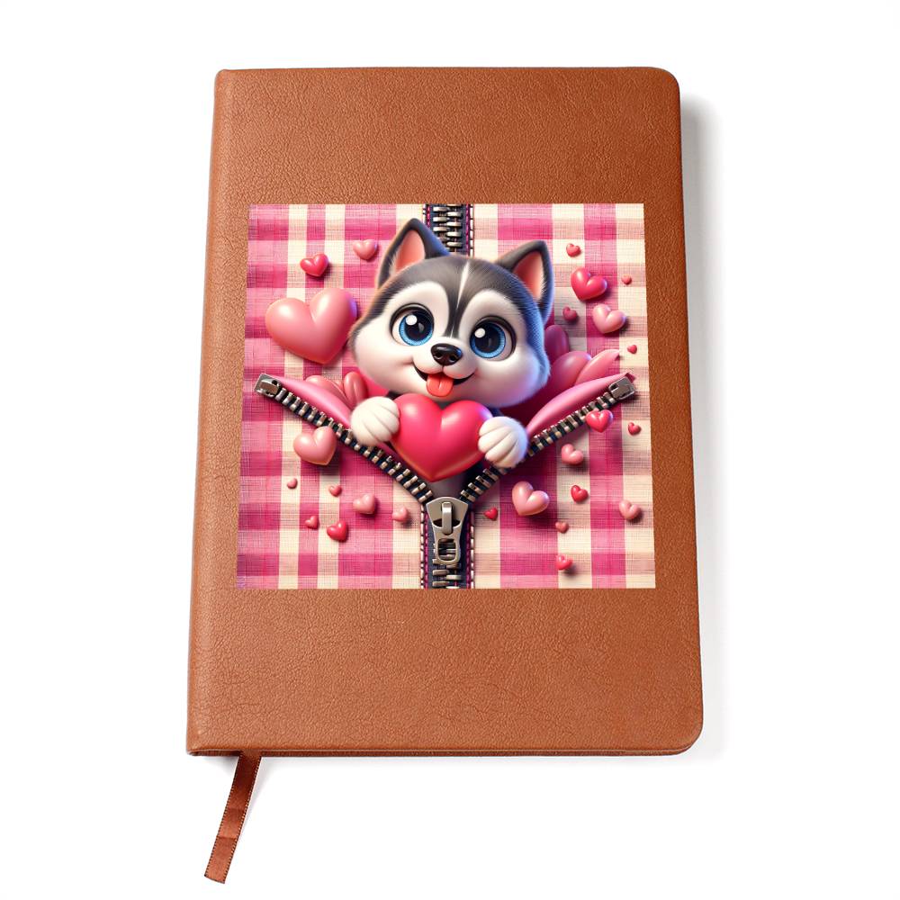 Valentine's Day Dog And Zipper 021 - Vegan Leather Journal
