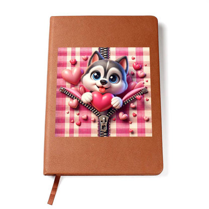 Valentine's Day Dog And Zipper 021 - Vegan Leather Journal