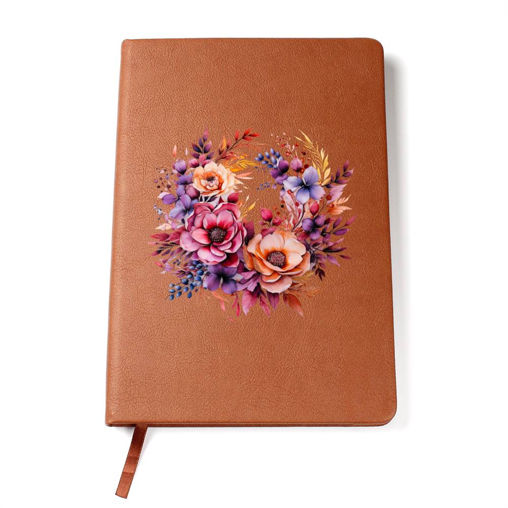 Floral Flower Wreath 127 - Vegan Leather Journal