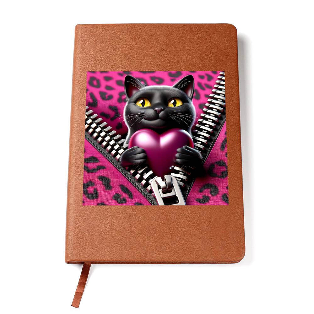 Valentine's Day Cat And Zipper 001 - Vegan Leather Journal