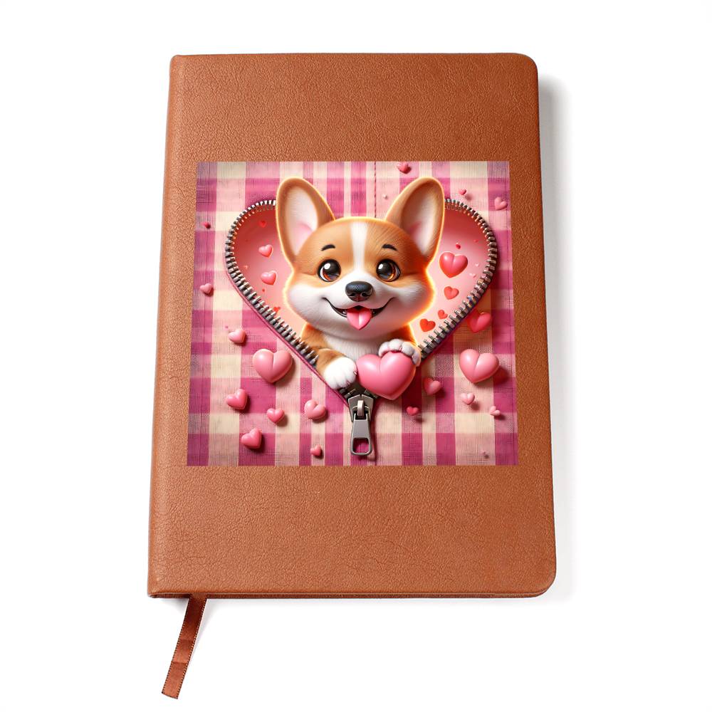 Valentine's Day Dog And Zipper 004 - Vegan Leather Journal