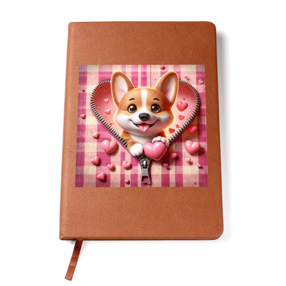 Valentine's Day Dog And Zipper 004 - Vegan Leather Journal