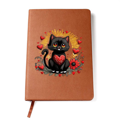 Valentine's Day Black Cat 064 - Vegan Leather Journal