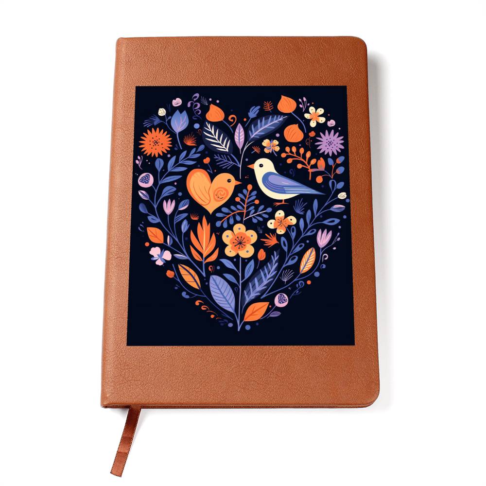 Birds And Floral Design 026 - Vegan Leather Journal