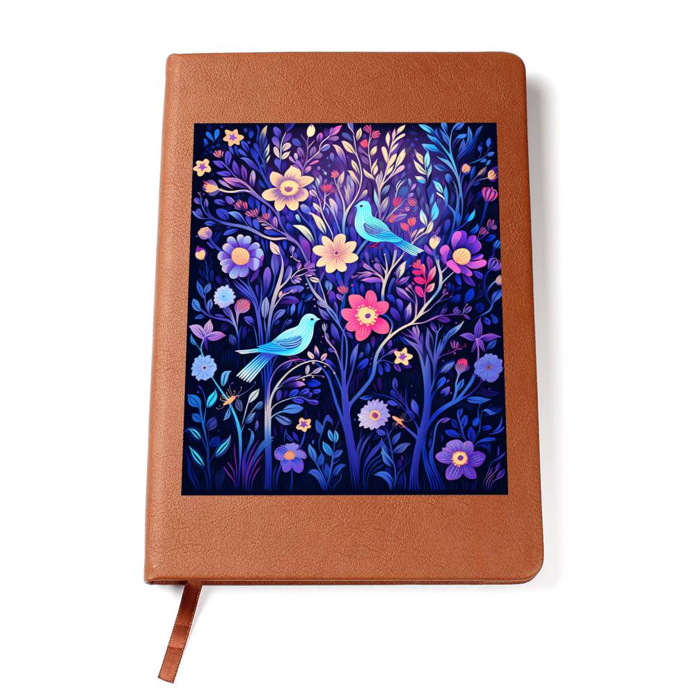 Birds And Floral Design 012 - Vegan Leather Journal