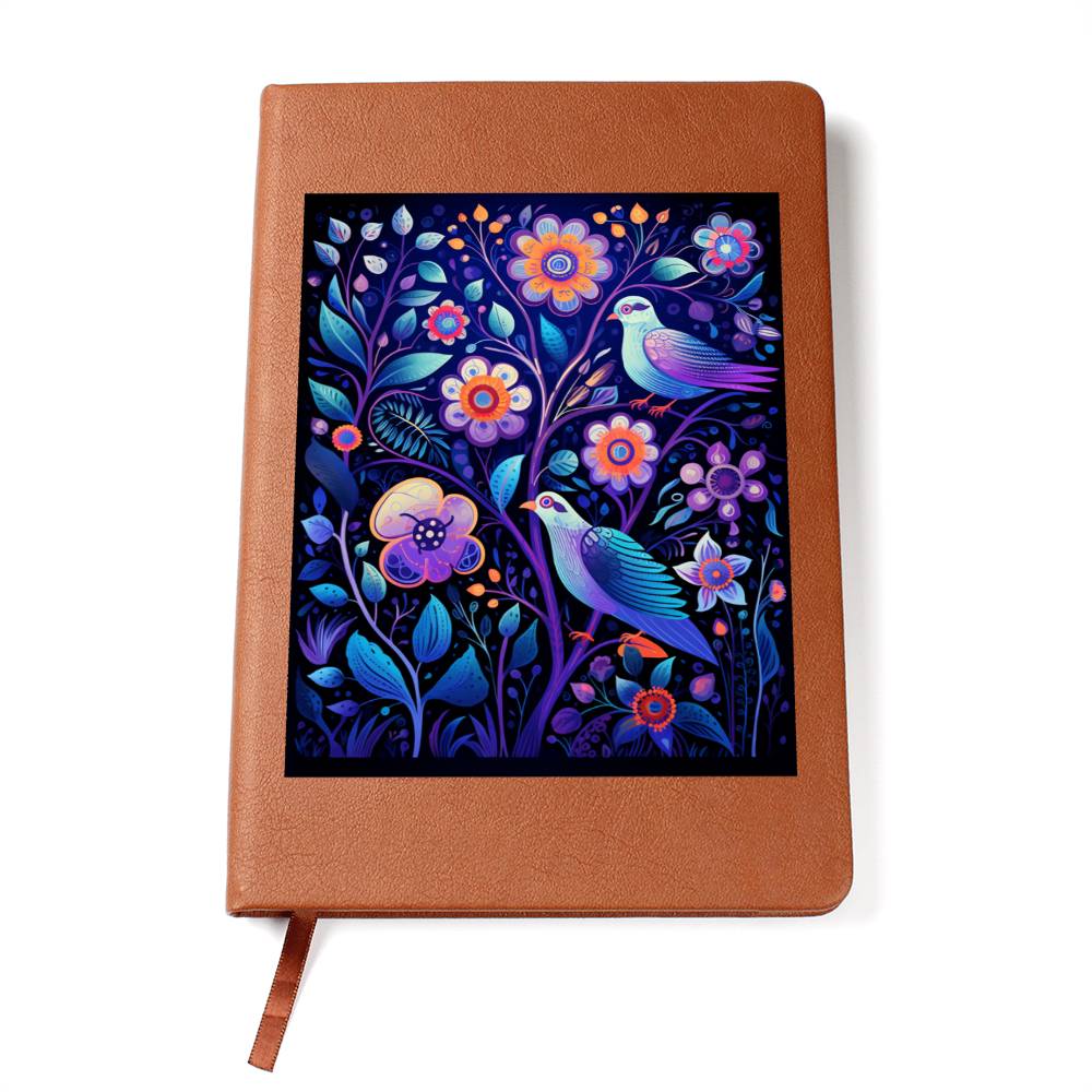 Birds And Floral Design 009 - Vegan Leather Journal