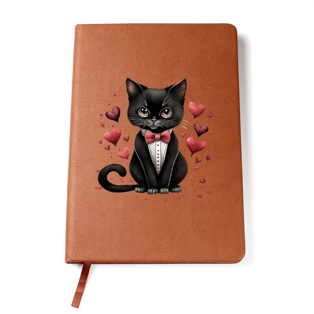 Valentine's Day Black Cat 055 - Vegan Leather Journal