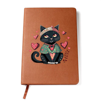 Valentine's Day Black Cat 042 - Vegan Leather Journal