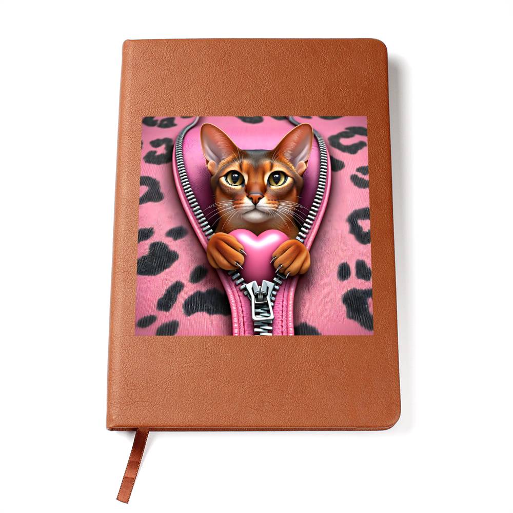 Valentine's Day Cat And Zipper 022 - Vegan Leather Journal