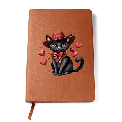 Valentine's Day Black Cat 073 - Vegan Leather Journal