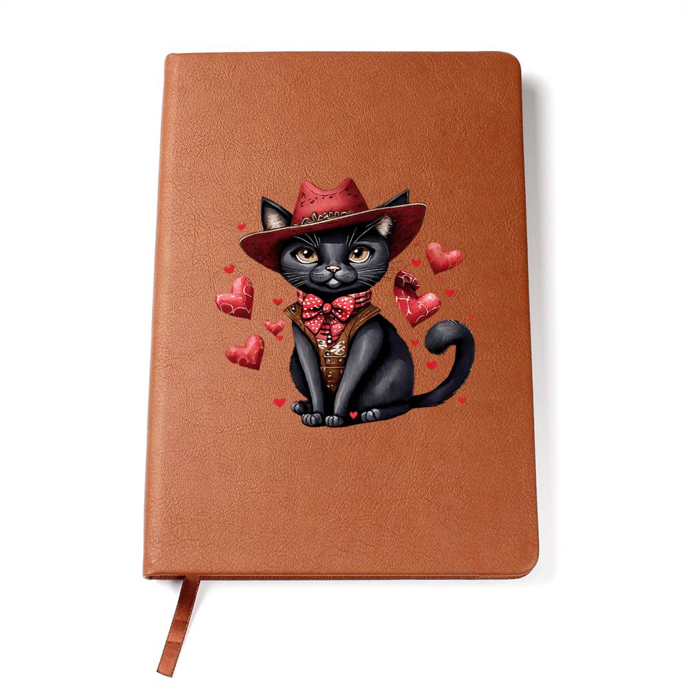 Valentine's Day Black Cat 073 - Vegan Leather Journal
