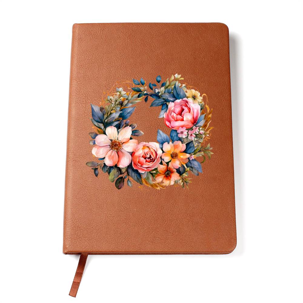 Floral Flower Wreath 055 - Vegan Leather Journal